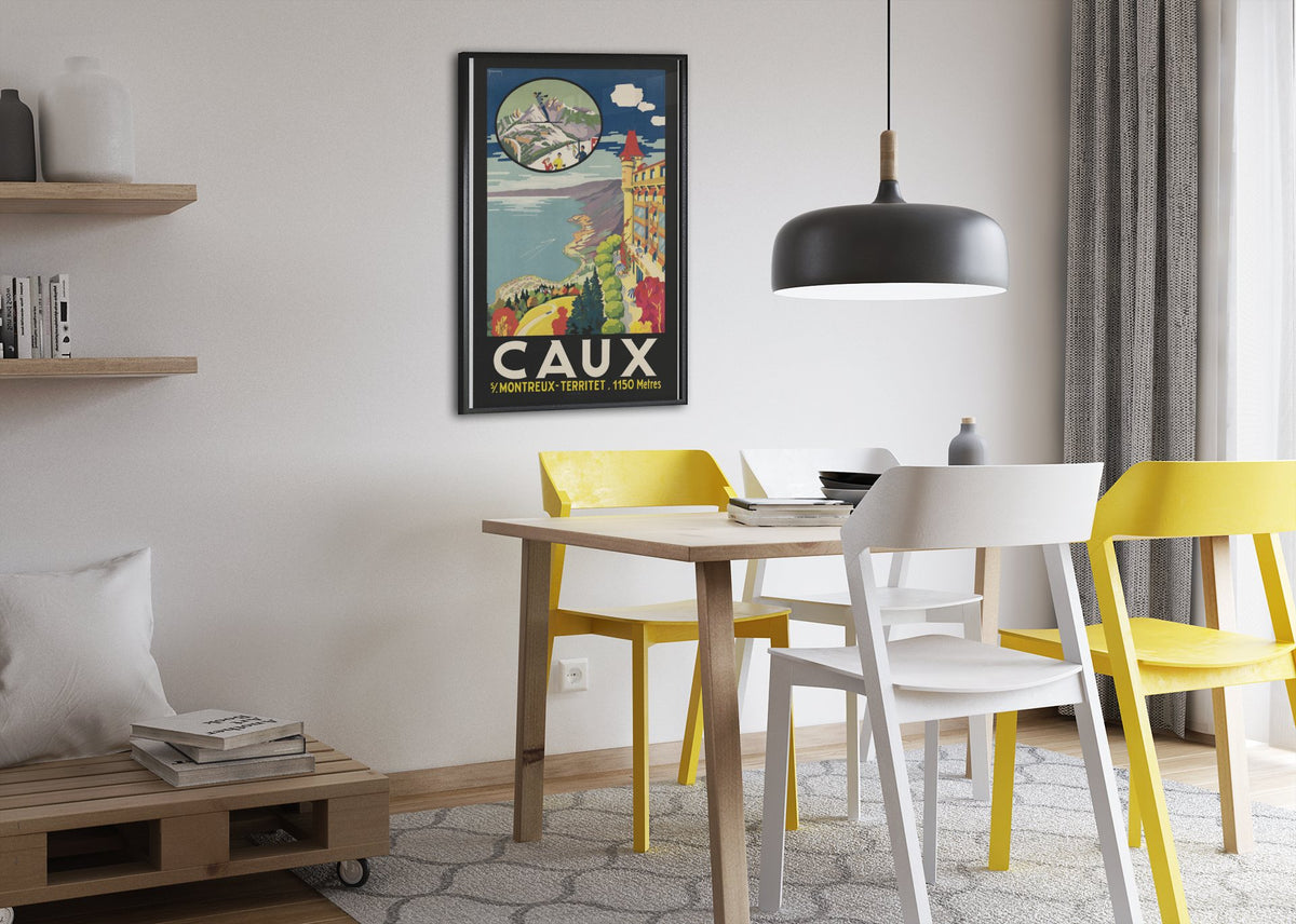 Caux sur Montreux poster framed above a dining table