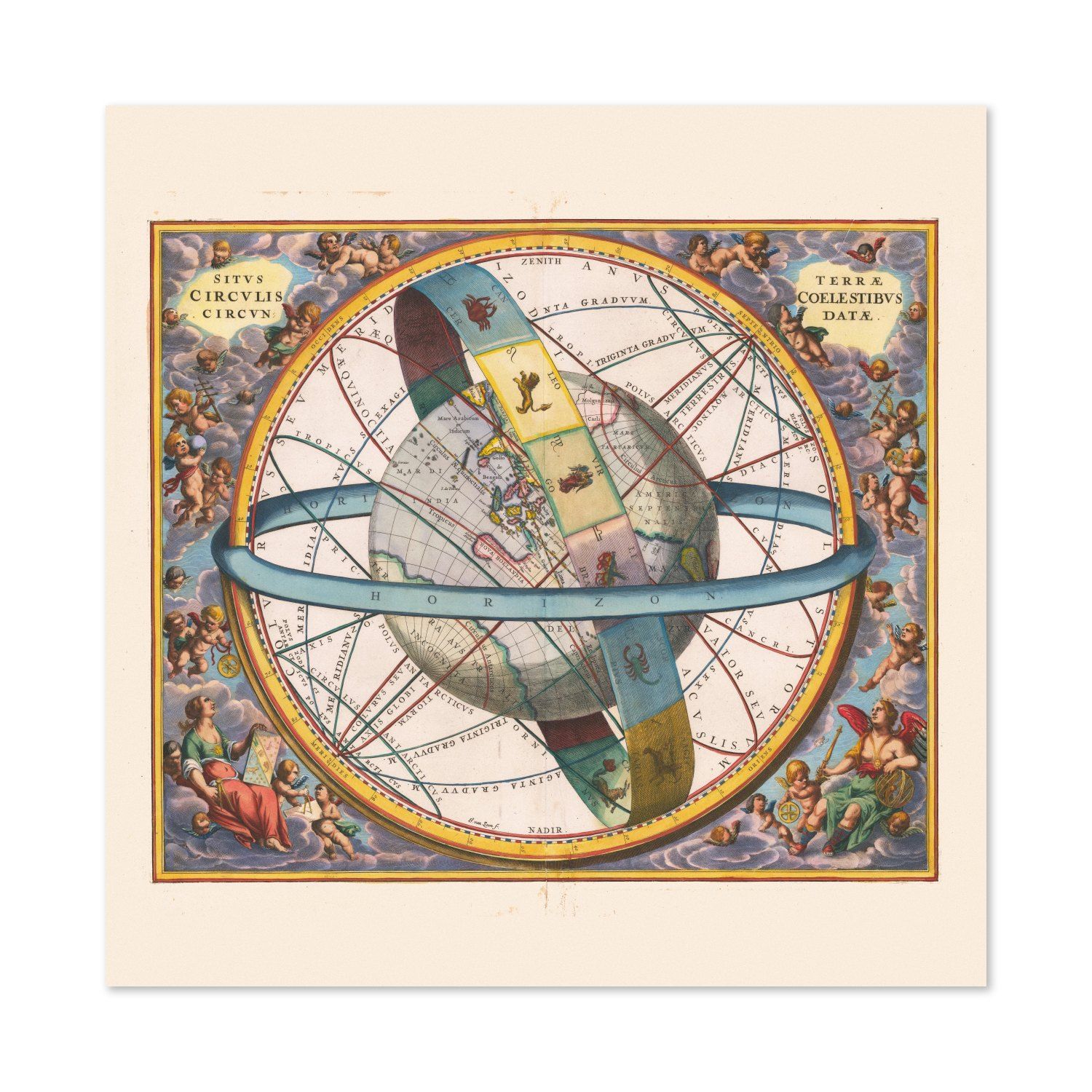 Cellarius Earth & Celestial Circles 1660 vintage print