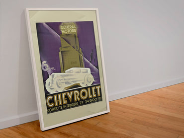 Chevrolet Conduite Intérieure poster in a white frame leaning against a wall