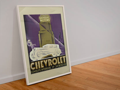 Chevrolet Conduite Intérieure poster in a white frame leaning against a wall