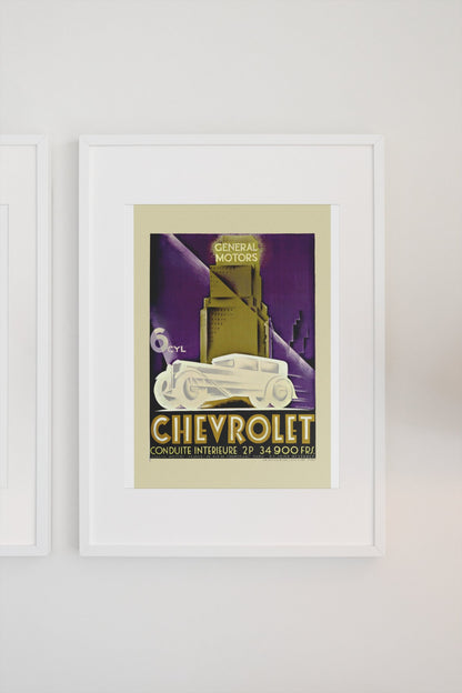 Chevrolet Conduite Intérieure poster in a white frame on a light wall