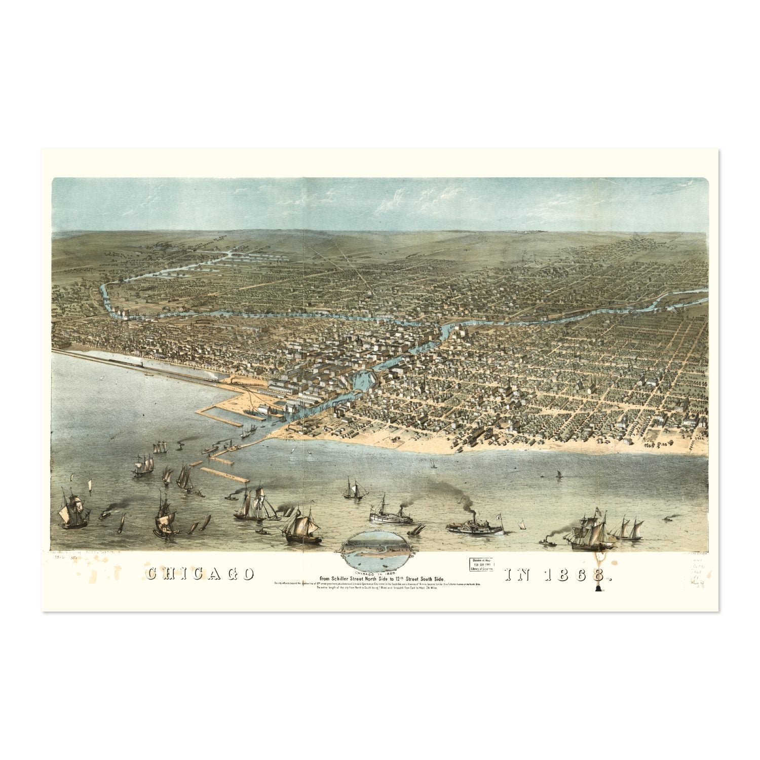 Chicago 1868 Panoramic Map poster print