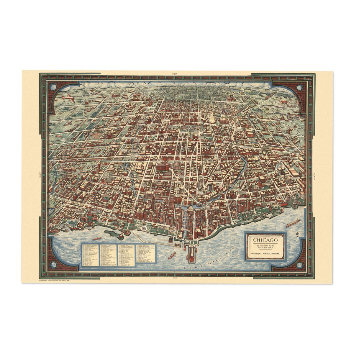 Chicago 1930s Bird’s-Eye Map vintage print