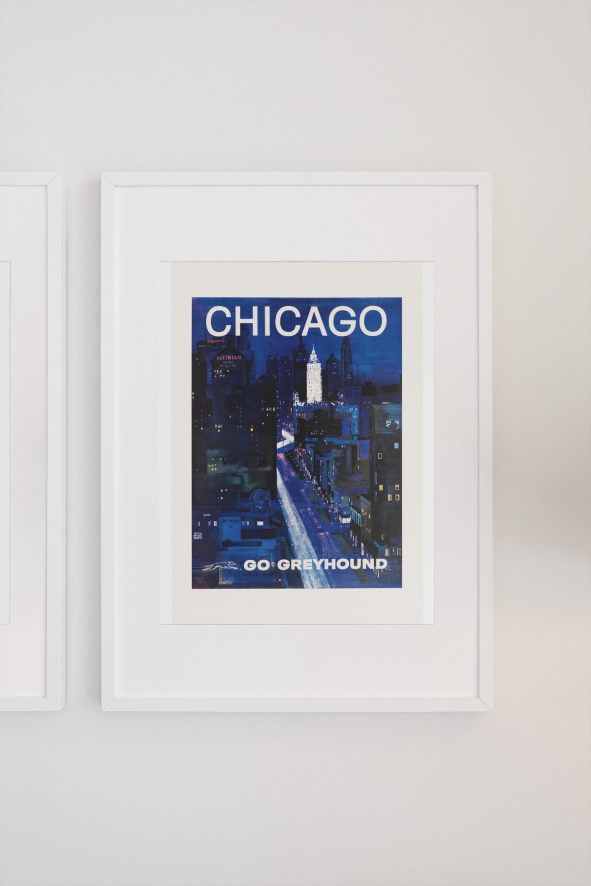 Chicago Greyhound poster on a light wall