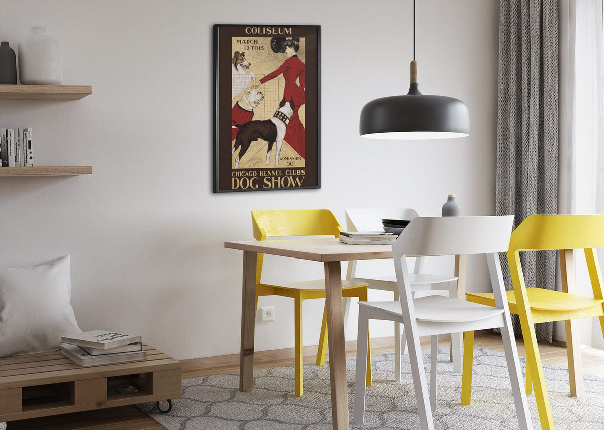 Chicago Kennel Club Dog Show poster framed above a dining table