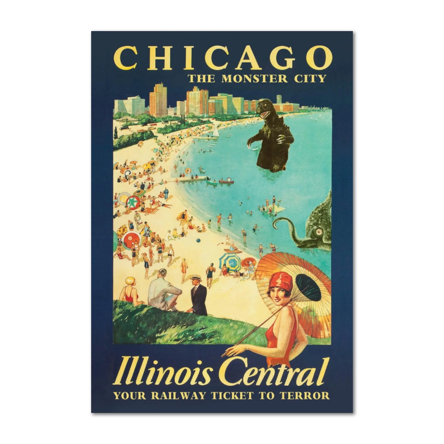 Chicago Monster City Illinois Central poster print