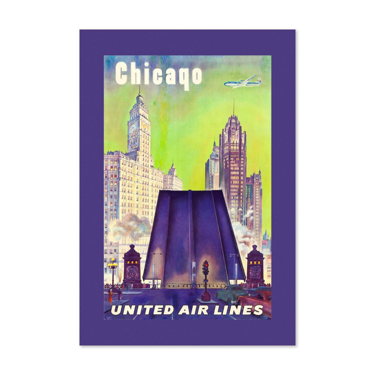 Chicago United Air Lines 1950s poster print