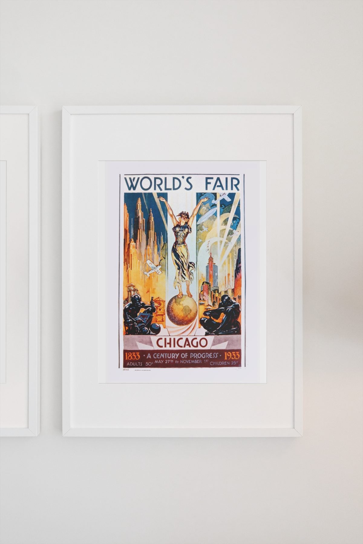 Chicago Worlds Fair 1933 poster on a light wall