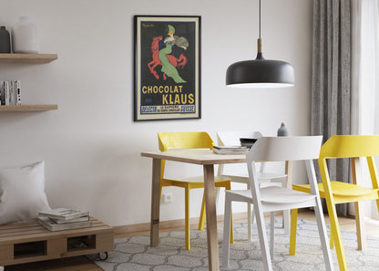 Chocolat Klaus Cappiello poster framed above a dining table