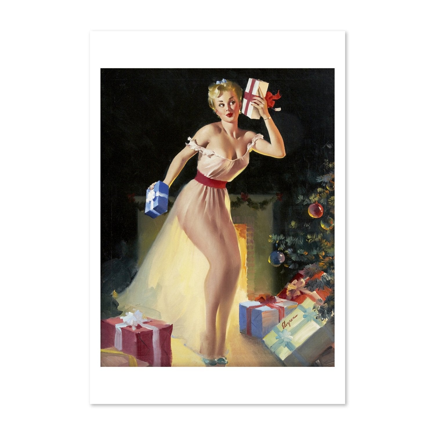 Christmas Eve by Gil Elvgren, pin-up poster — framed print