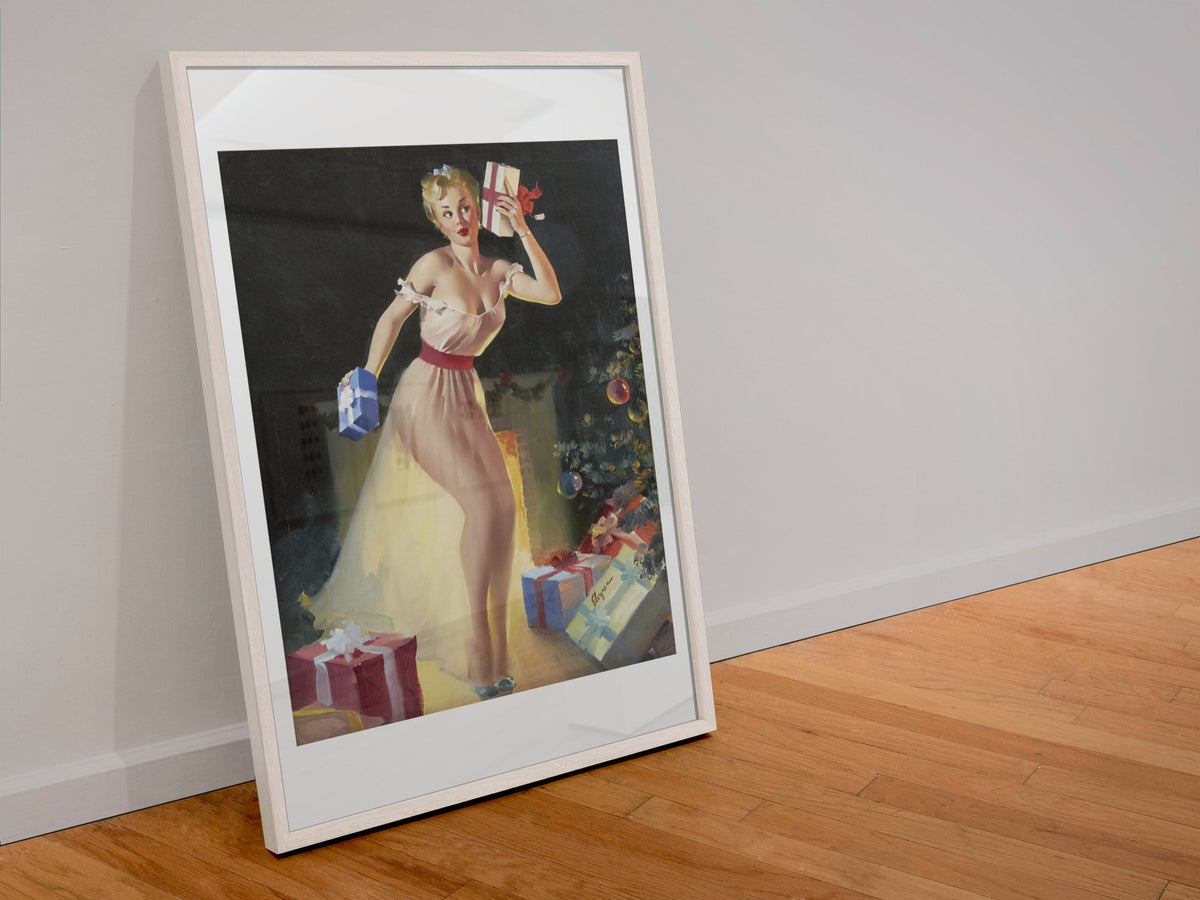 Christmas Eve by Gil Elvgren, pin-up poster — leaning frame