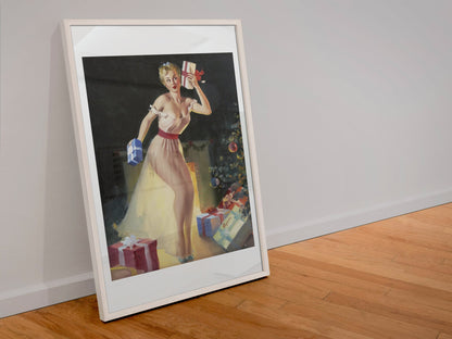 Christmas Eve by Gil Elvgren, pin-up poster — leaning frame