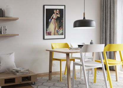 Christmas Eve by Gil Elvgren, pin-up poster — dining room