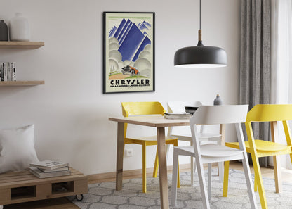 Chrysler AMAG Zürich poster framed above a dining table