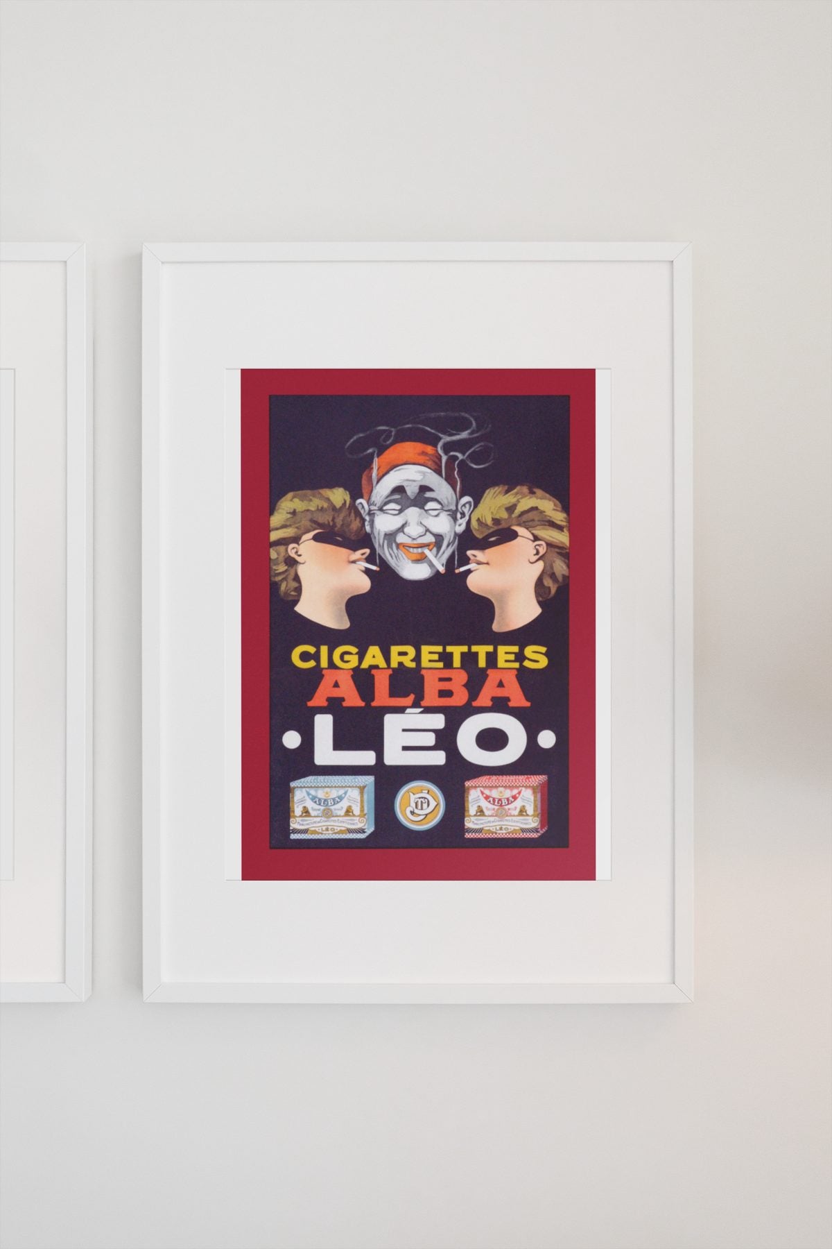 Cigarettes Alba Leo poster on a light wall