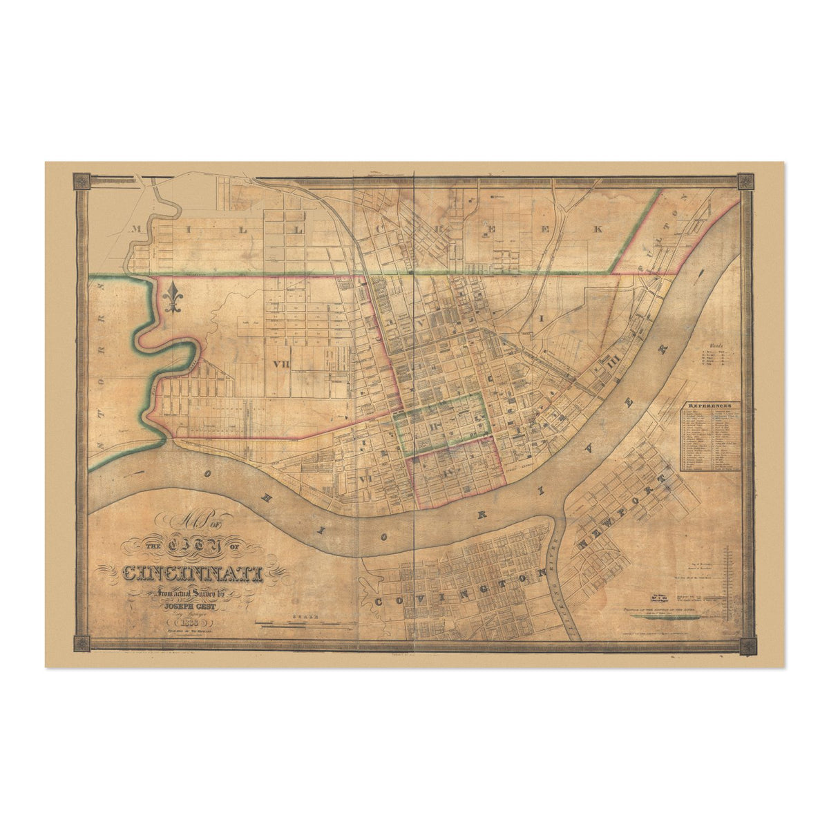 Cincinnati 1838 City Map poster print