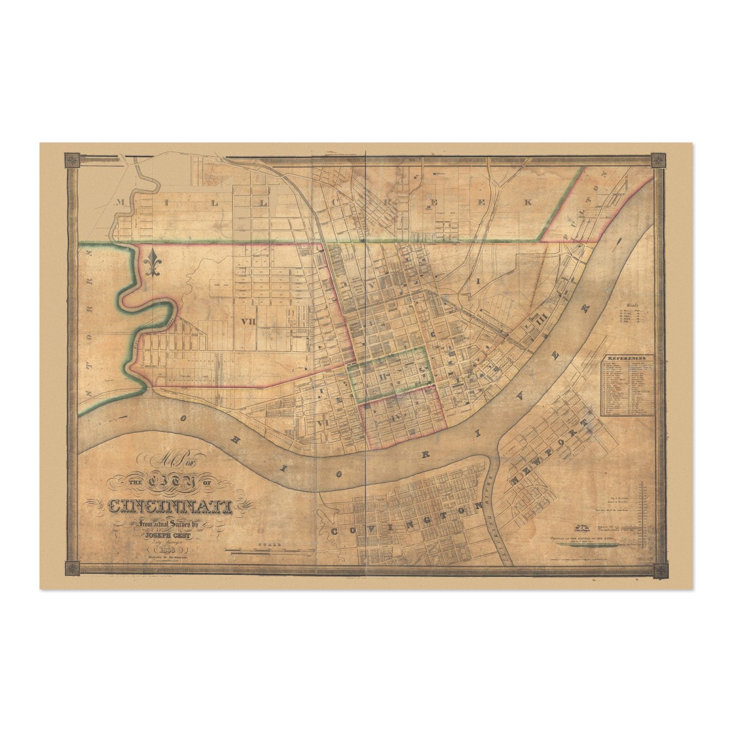 Cincinnati 1838 City Map poster print