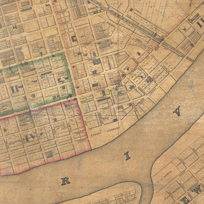 Close-up detail of the Cincinnati 1838 City Map print