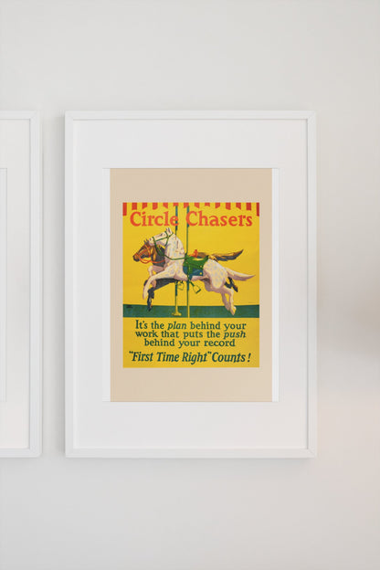 Circle Chasers poster in a white frame on a light wall