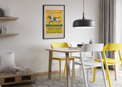 Circle Chasers poster framed above a dining table
