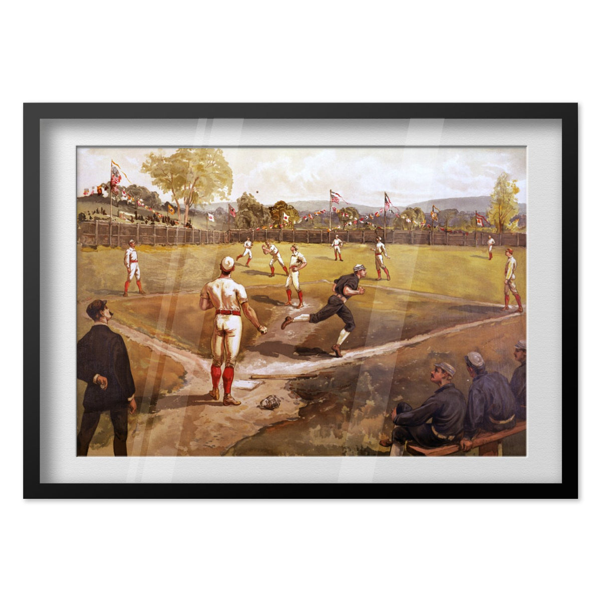 Baseball Game 1887 poster in a black frame