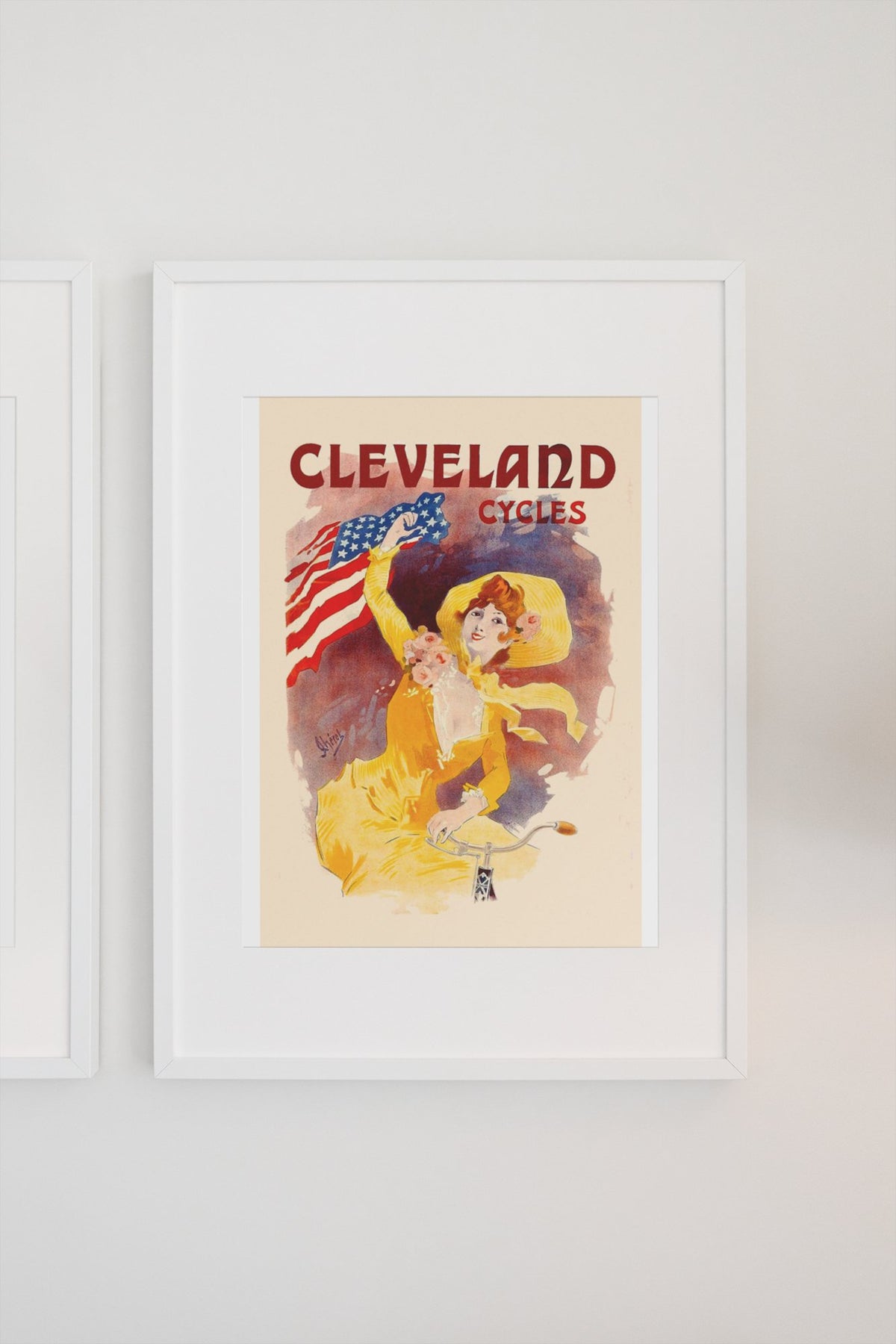 Cleveland Cycles Cheret poster on a light wall