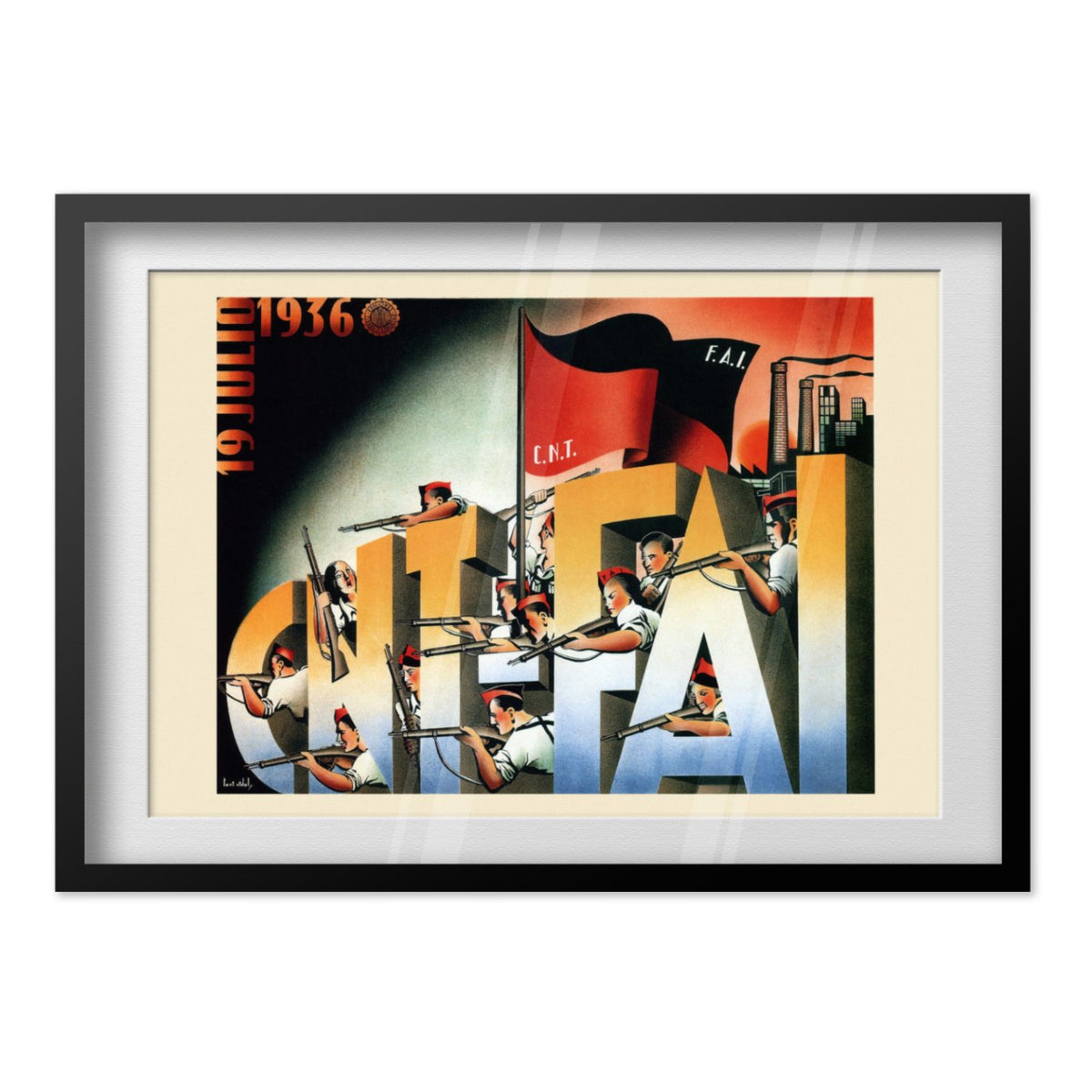 CNT-FAI Militia 1936 poster in a black frame