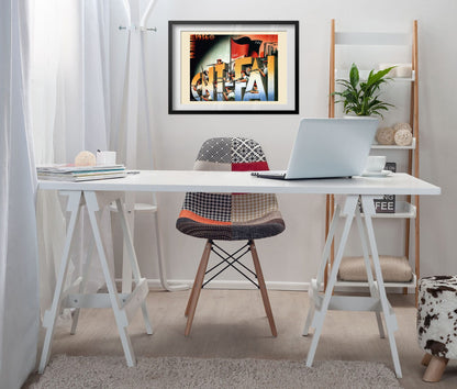 CNT-FAI Militia 1936 poster framed above a white desk in a home office