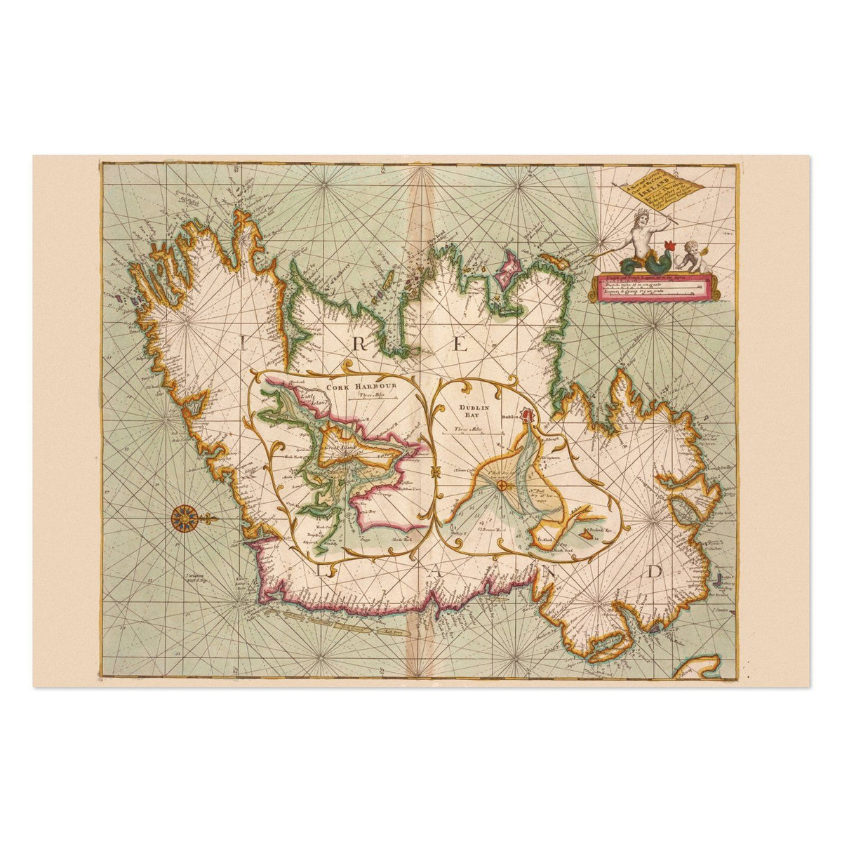 Coast of Ireland 1702 Chart vintage print