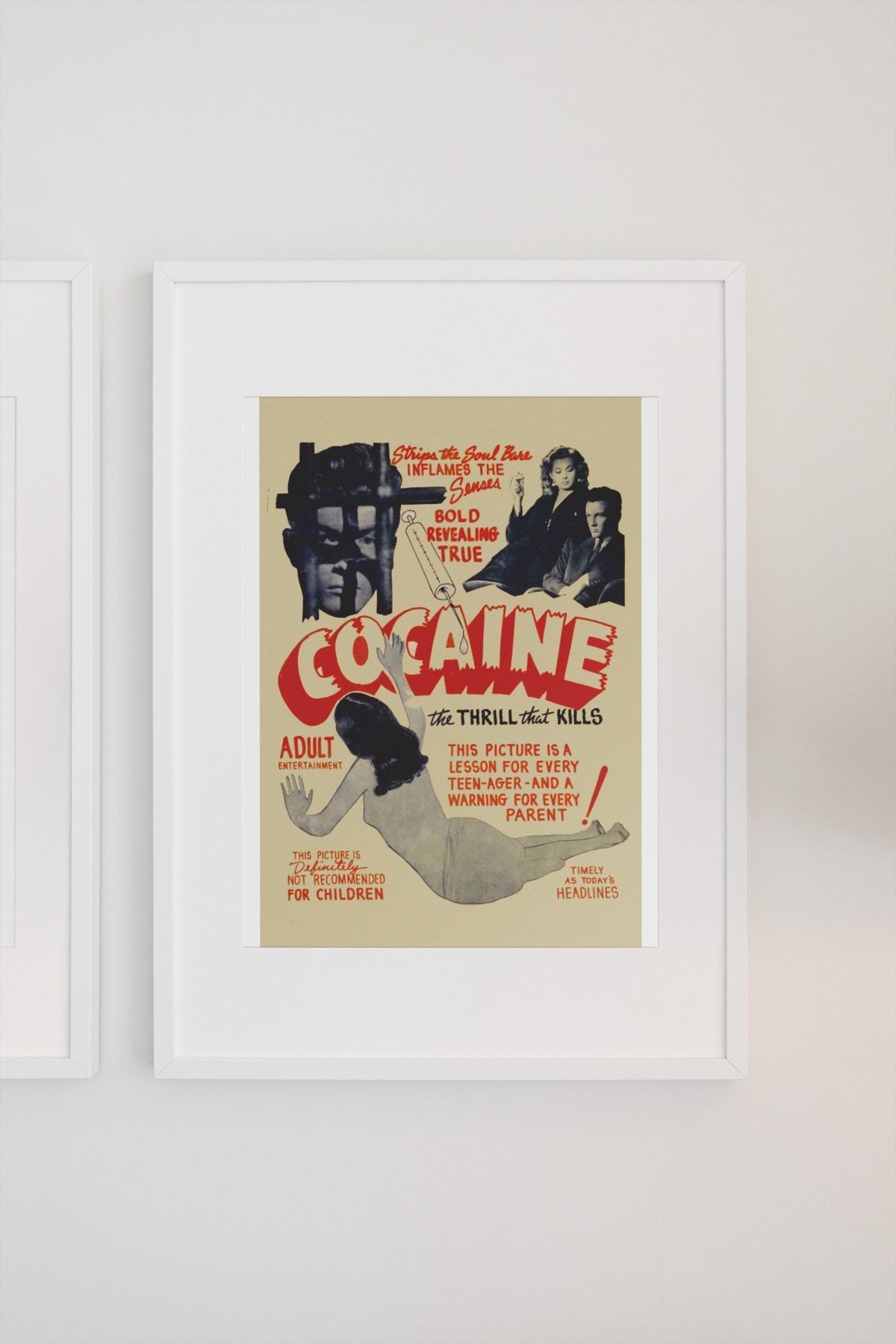 Cocaine The Thrill That Kills poster on a light wall