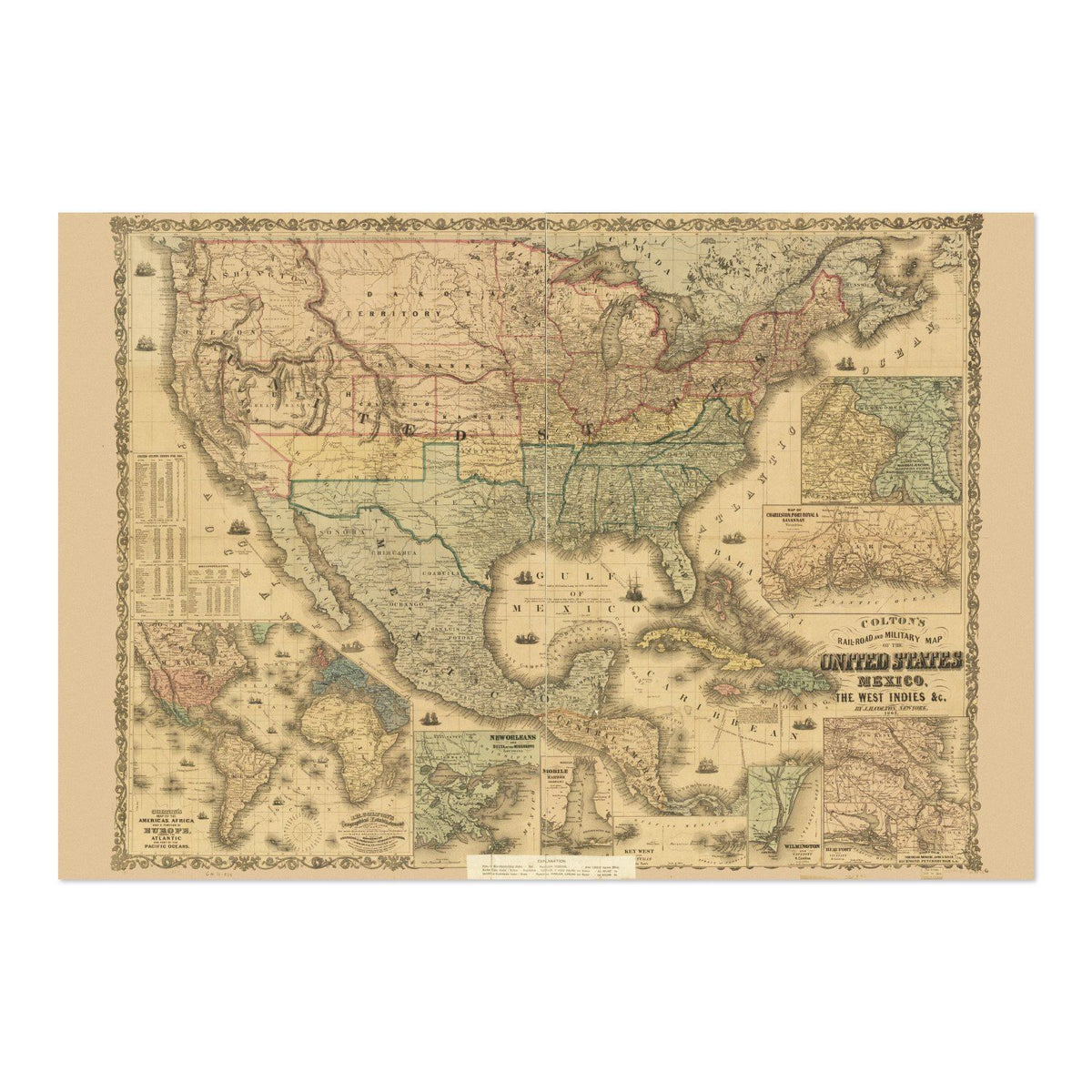 Colton’s Railroad & Military Map 1862 vintage print