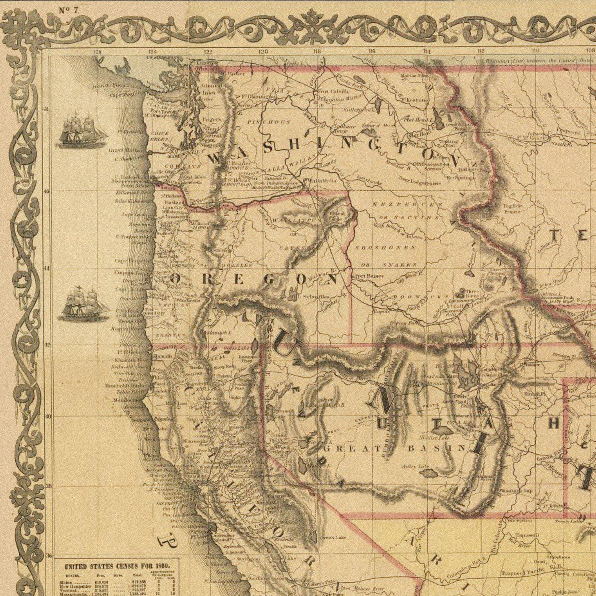 Close-up detail of the Colton’s Railroad & Military Map 1862