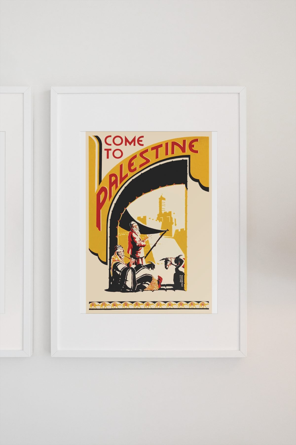 Come to Palestine poster on a light wall