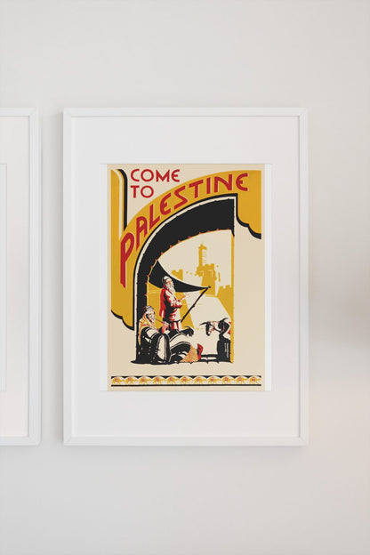 Come to Palestine poster on a light wall