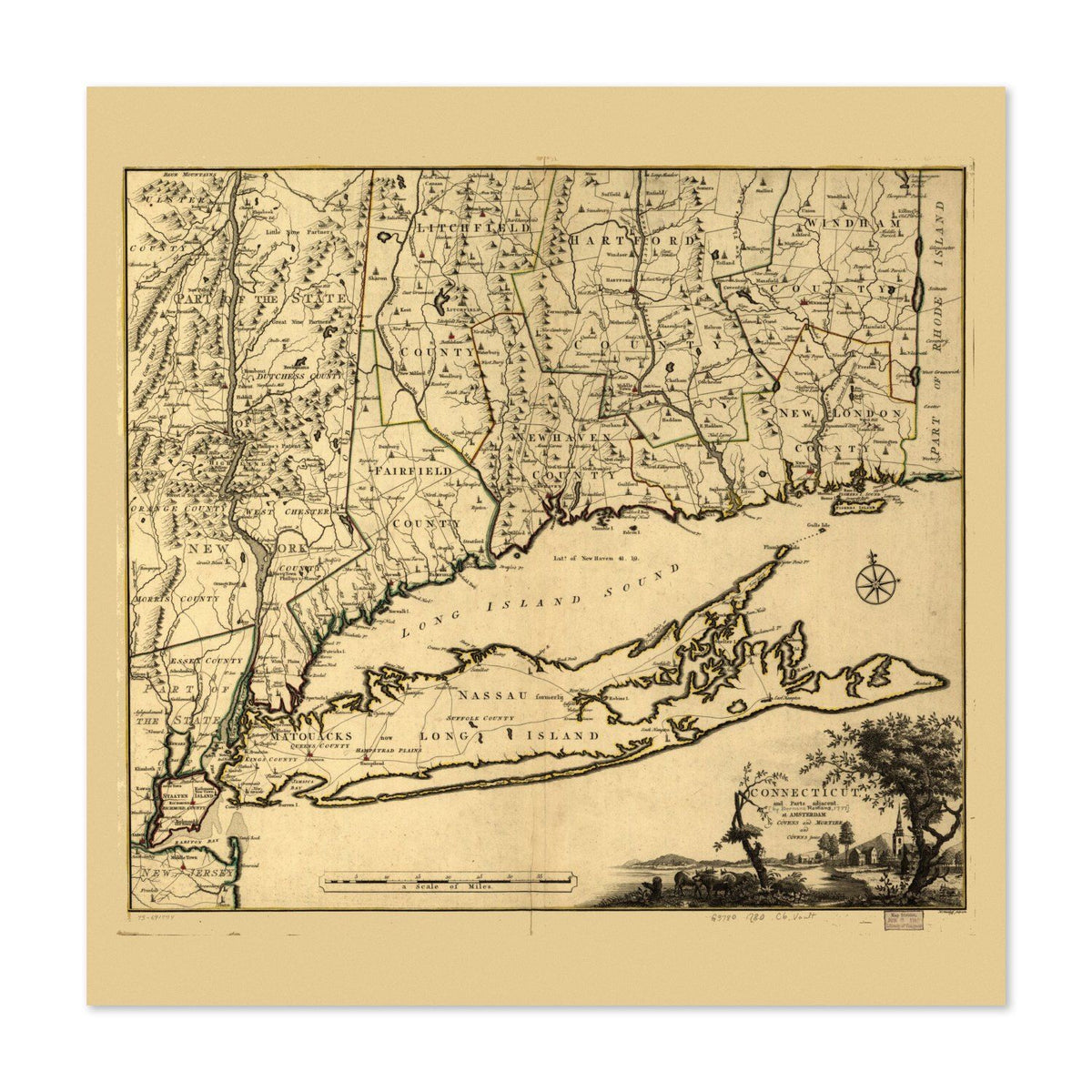 Connecticut, New York & Long Island 1777 Map vintage print