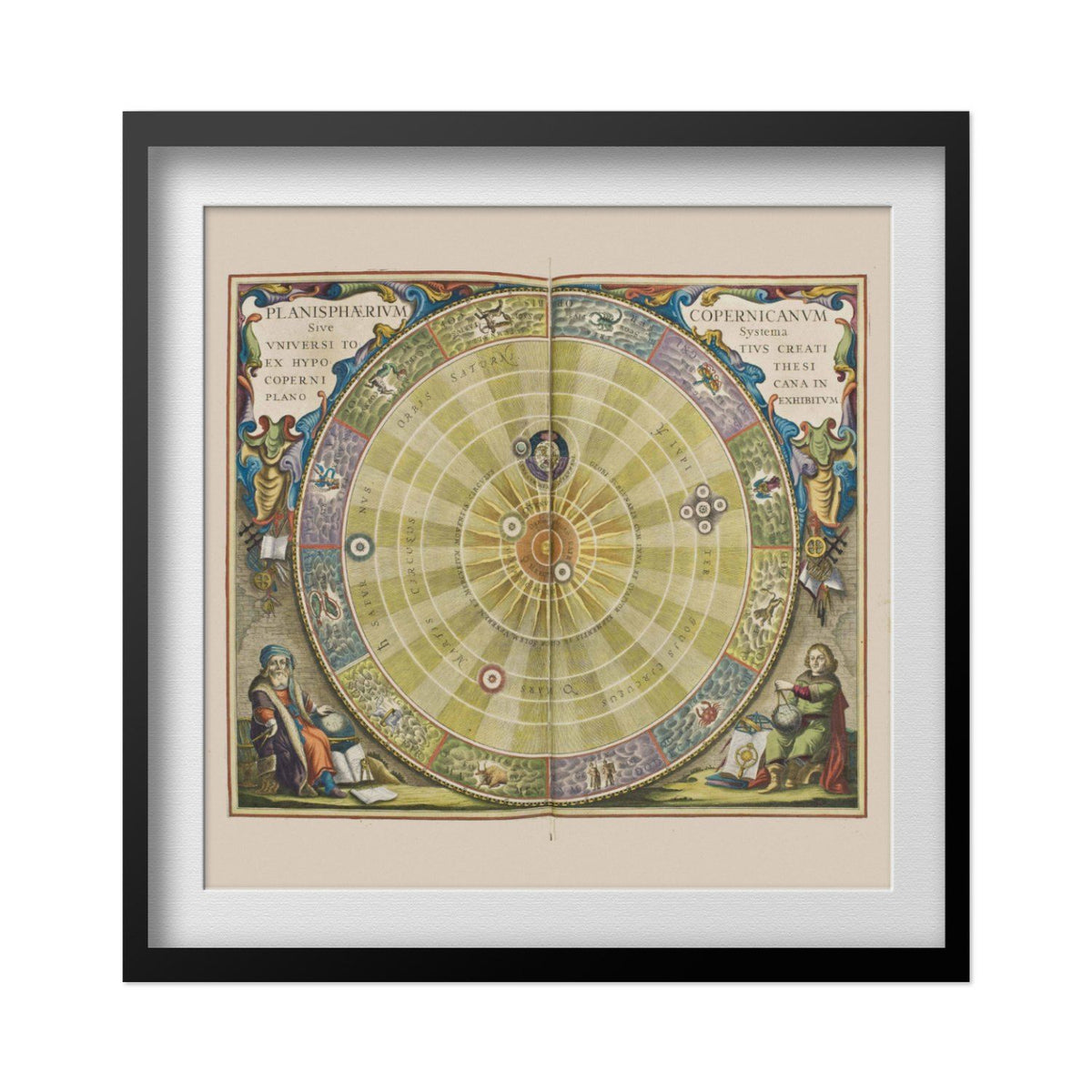Copernicus Planisphere 1660 print in a black frame with a white mat
