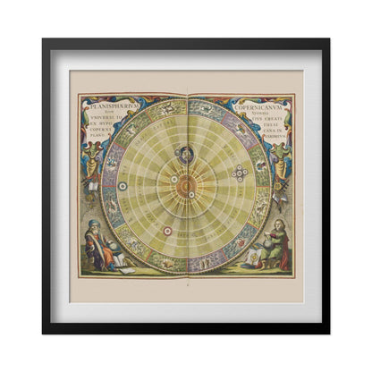 Copernicus Planisphere 1660 print in a black frame with a white mat