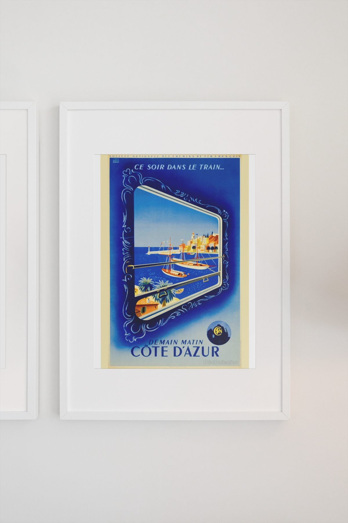 Cote d Azur by Train poster on a light wall