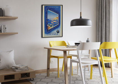 Cote d Azur by Train poster framed above a dining table