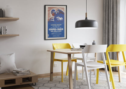 Coupes de Paris Montlhéry 1939 poster framed above a dining table