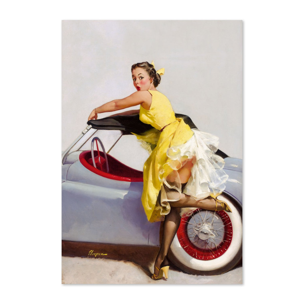 Cover Up by Gil Elvgren, pin-up poster — framed print