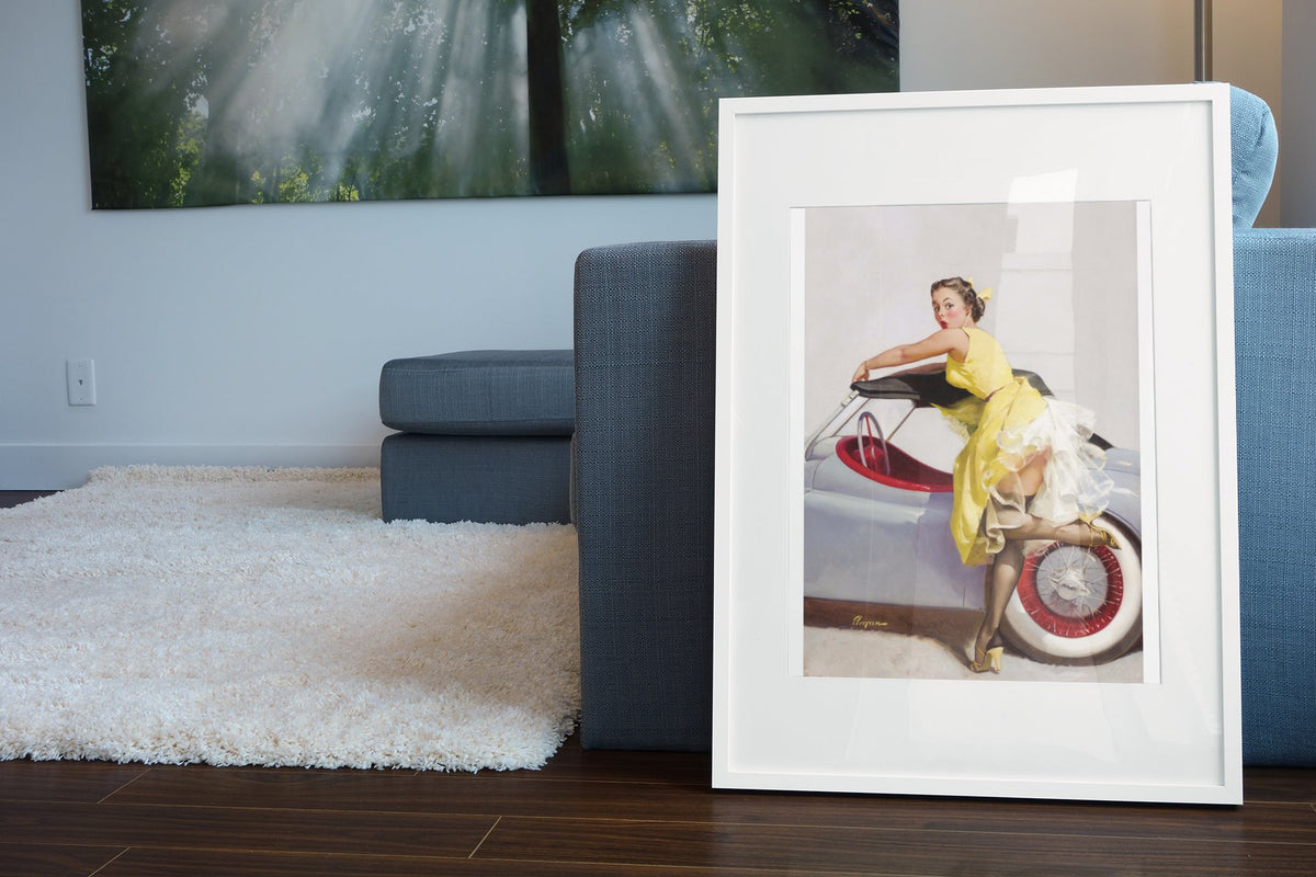 Cover Up by Gil Elvgren, pin-up poster — living room wall