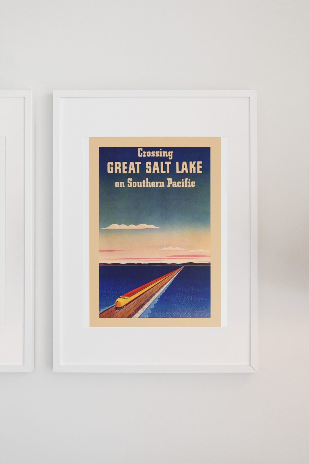 Crossing Great Salt Lake Southern Pacific poster on a light wall
