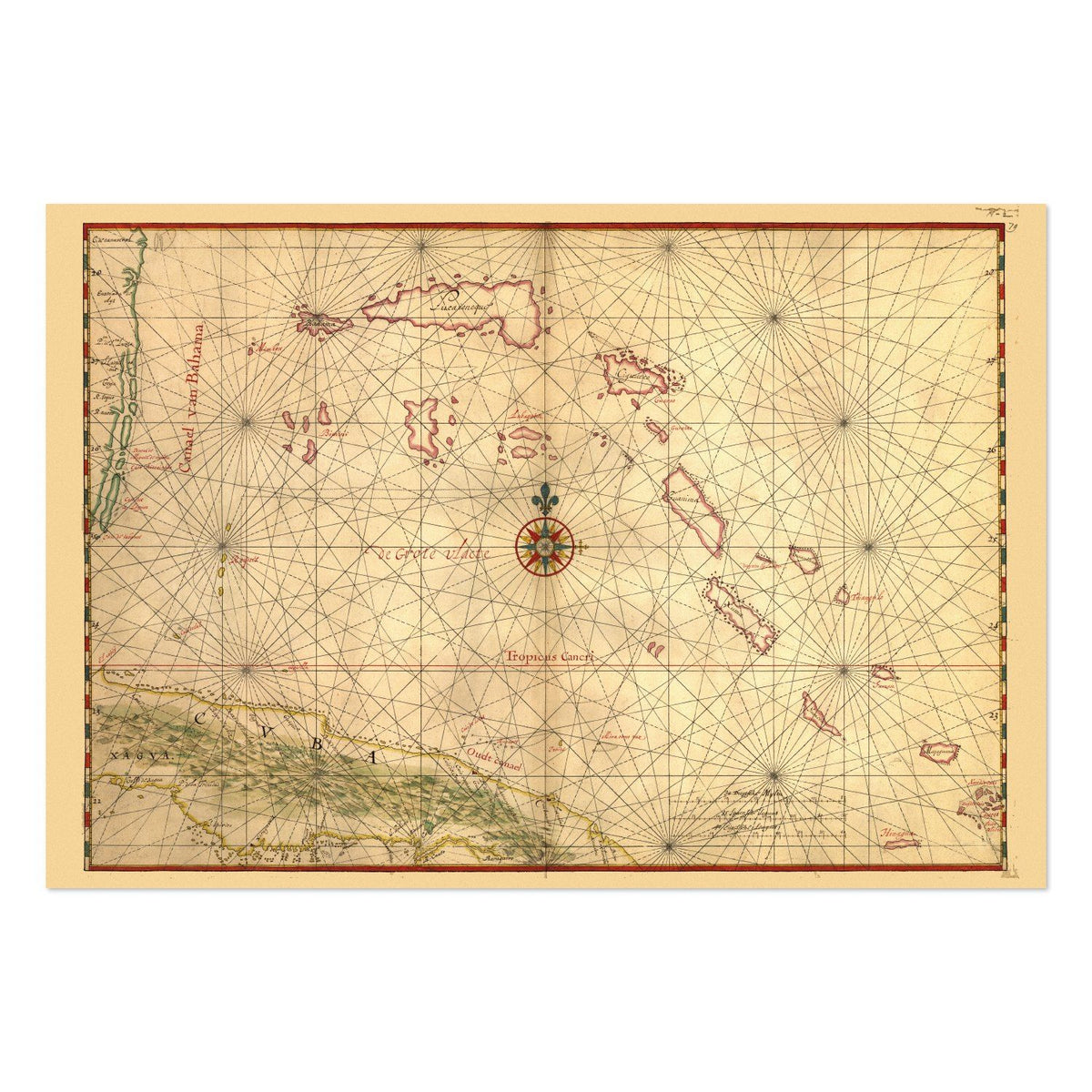 Cuba & Bahamas 1650 Chart vintage print