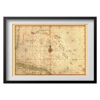 Cuba & Bahamas 1650 Chart print in a black frame with a white mat