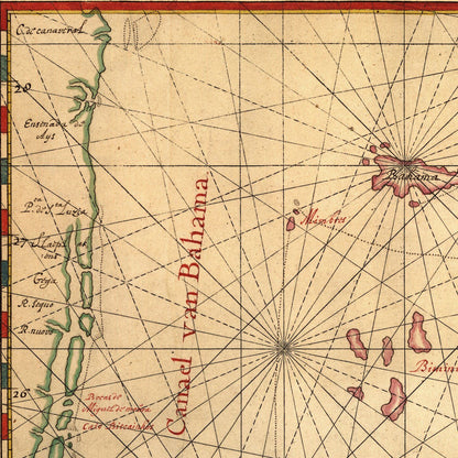Close-up detail of the Cuba & Bahamas 1650 Chart