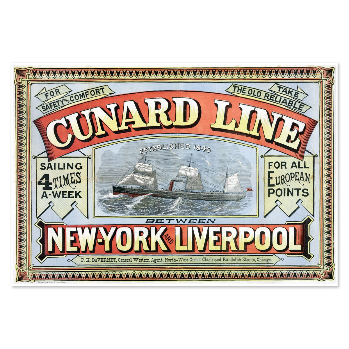 Cunard Line New York to Liverpool poster print
