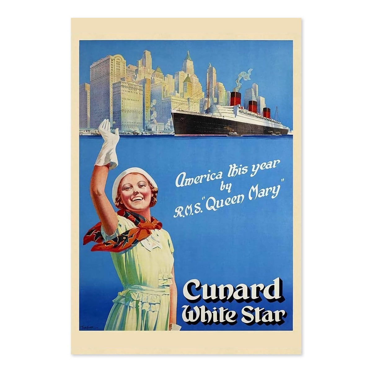 Cunard White Star America by Queen Mary poster print