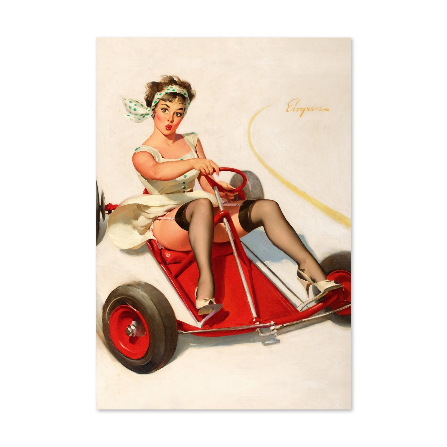 Curving Around by Gil Elvgren, pin-up poster — framed print