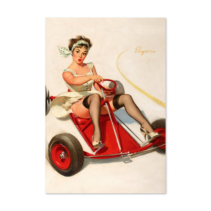 Curving Around by Gil Elvgren, pin-up poster — framed print